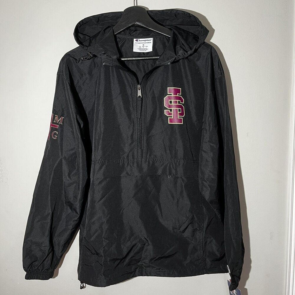 Champion Stadium Gear Half Zip Jacket M Water Wind Resistant Black Packable